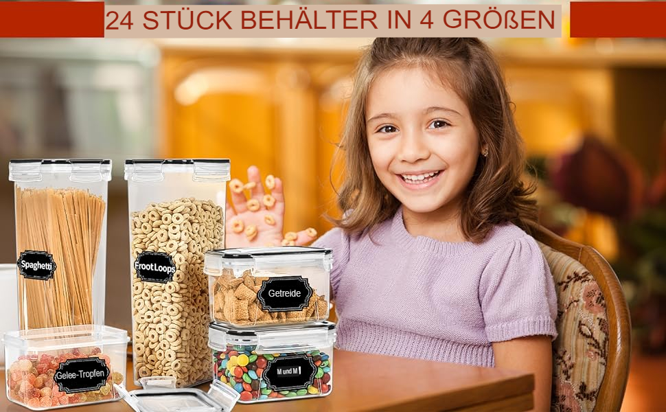 Набір контейнерів для зберігання Skroam (24 шт.), BPA-free, для крупи, цукру, борошна, з етикетками (чорний)