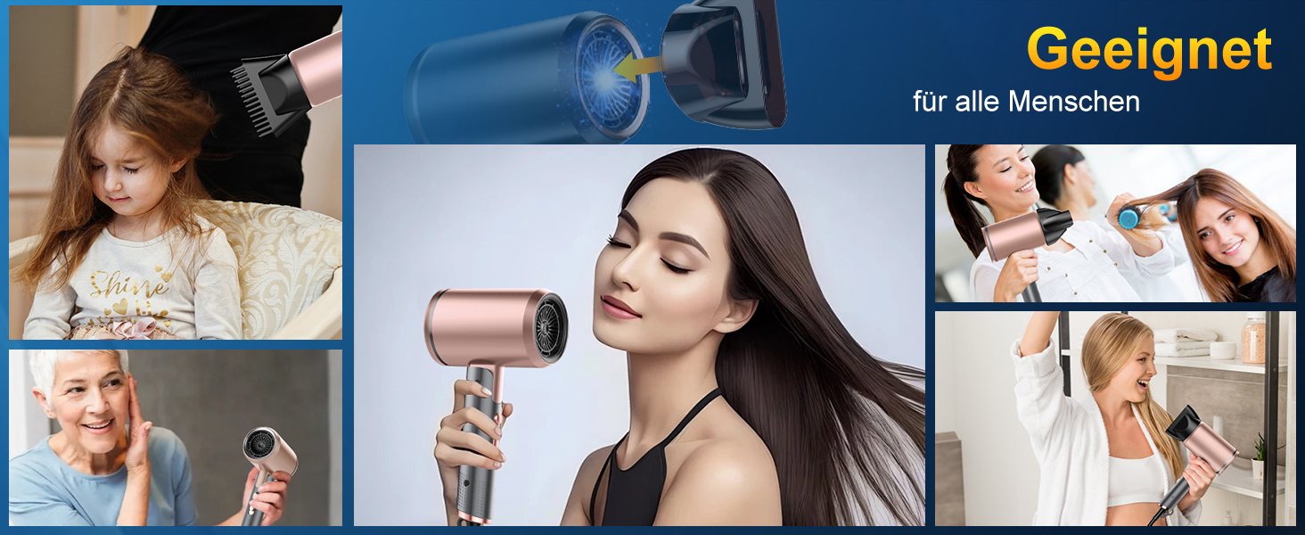 Професійний фен 2400W з іонізацією, складний, для подорожей, з насадкою-дифузором та терморегулятором (сірий/рожевий)