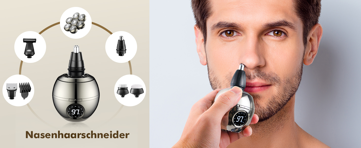 Електричний голєний апарат ETENTOUS Glatzen Rasierer для чоловіків 6-в-1, з 7 ротаційними головками та тримером для бороди, водонепроникний (IPX6), USB-C, для гоління голови та бороди