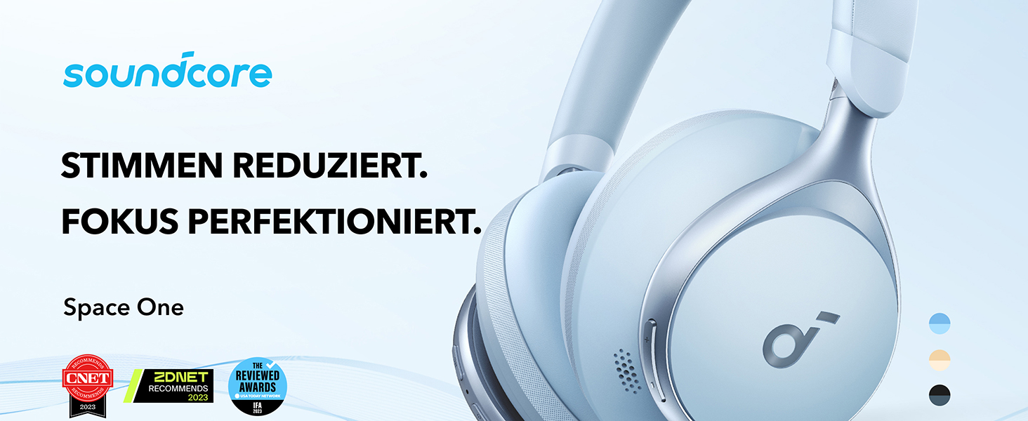 Soundcore Space One: Бездротові навушники Over-Ear Bluetooth з активним шумозаглушенням, 40 годин відтворення, Hi-Res Audio, Bluetooth 5.3 (Хimmelblau)