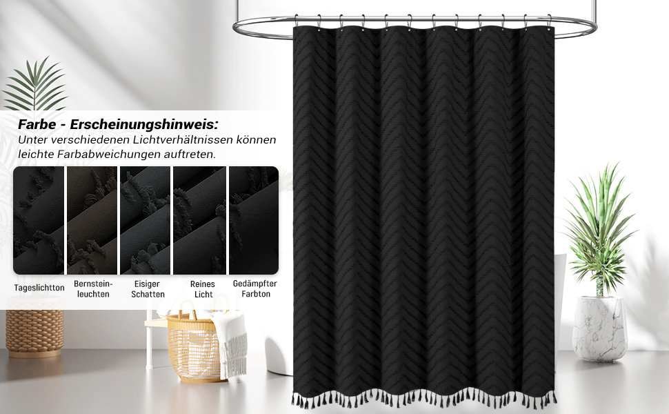 Штора для душу BTTN 180x180 см, Бохо, бежева з китицями, водонепроникна, з гачками (1 шт)