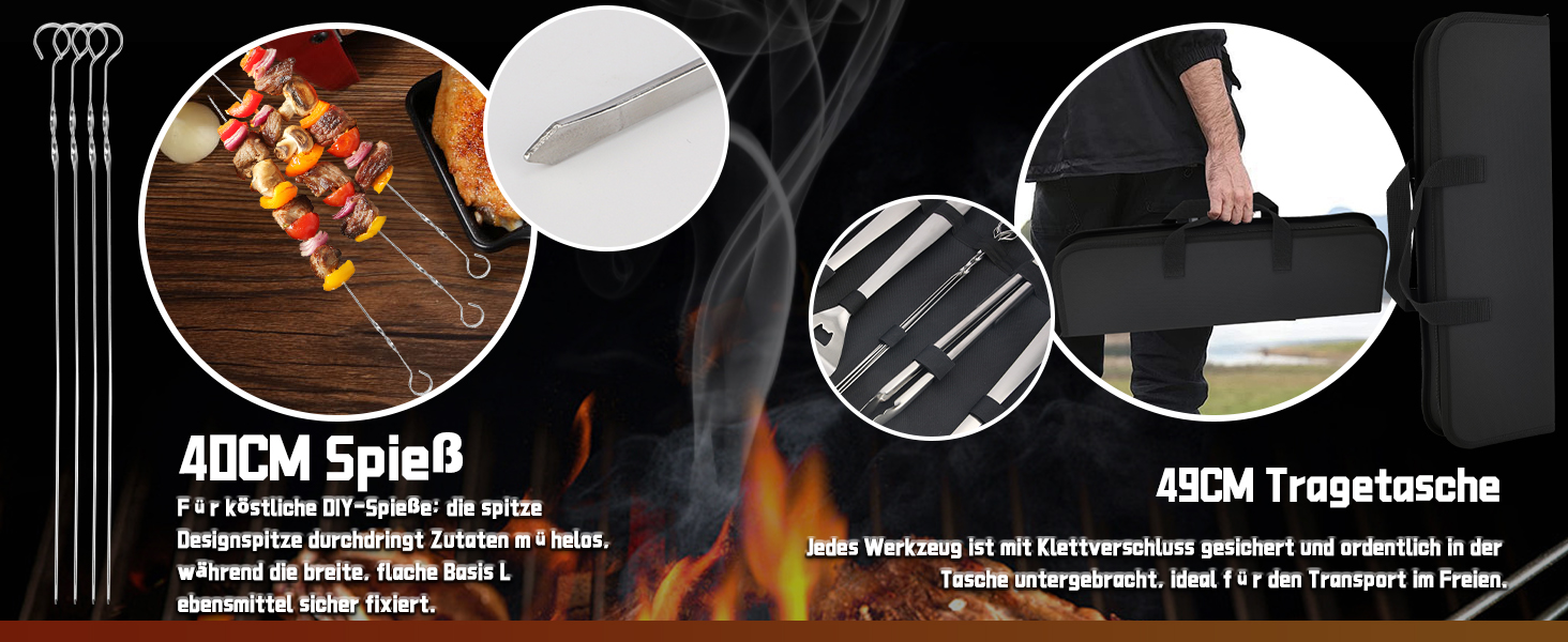 Набір аксесуарів для гриля з нержавіючої сталі на 9 частин, преміум-якість, для чоловіків та батьків, ідеальний подарунок на день народження/Новий рік, для BBQ, гриля та кемпінгу, з сумкою, включає шпатель, щипці