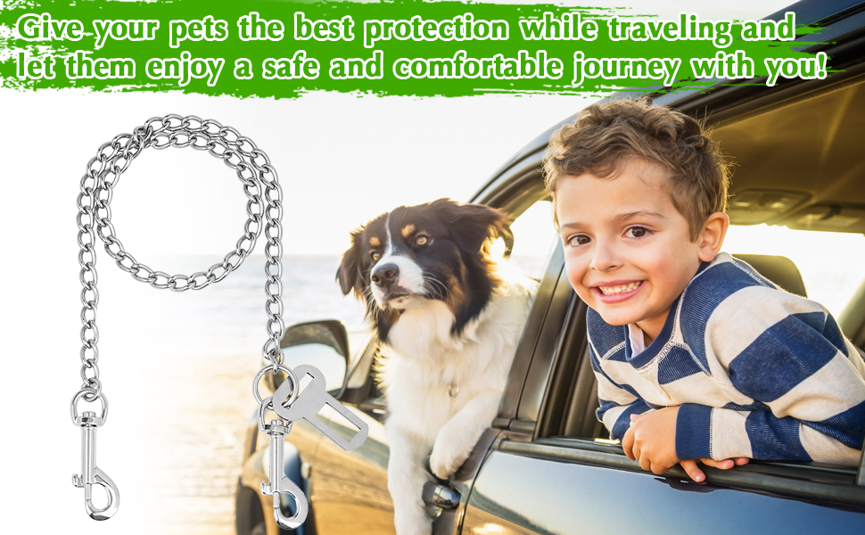 Нашийник для собак з ланцюгом, 53 см, автомобільний ремінь безпеки для собак, нержавіюча сталь 304, нашийник для собак, безпечний для маленьких/великих собак, котів