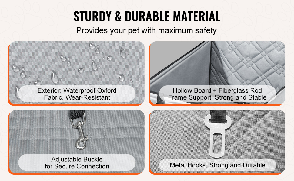 Автокрісло для собак VEVOR, водовідштовхувальне, з підставкою, з поворотцем, для собак до 22 кг (Сірий)