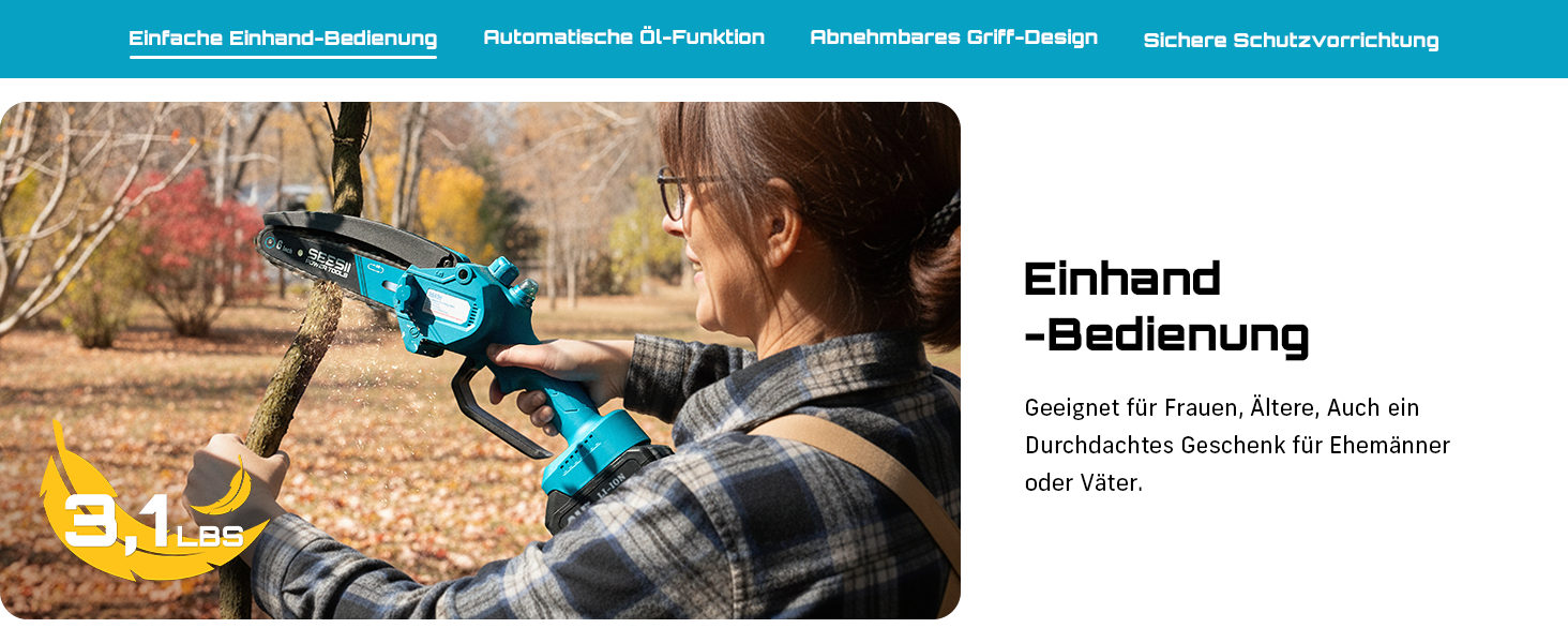 Акумуляторна міні-пила SEESII 6 дюймів (8000mAh) з автоматичною подачею мастила та запасним ланцюгом | Пила для саду, гілок та дрібного дерева