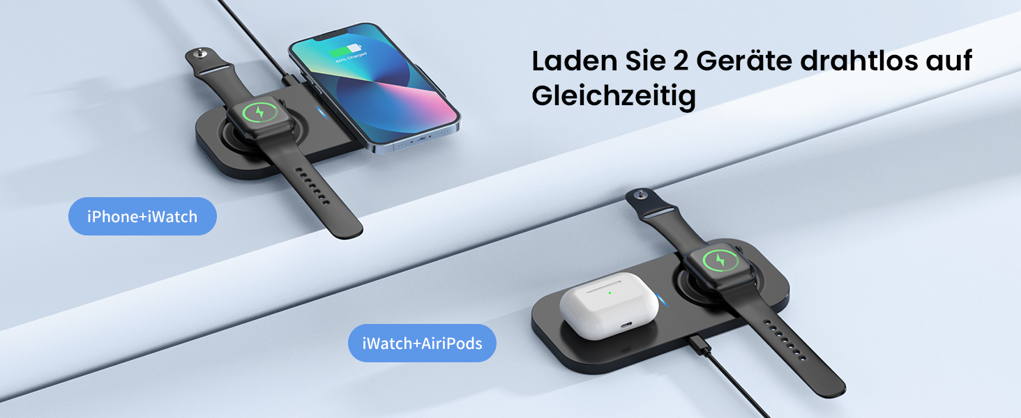 Бездротовий зарядний пристрій JoyGeek 2-в-1 для iPhone, Apple Watch та AirPods (Чорний)