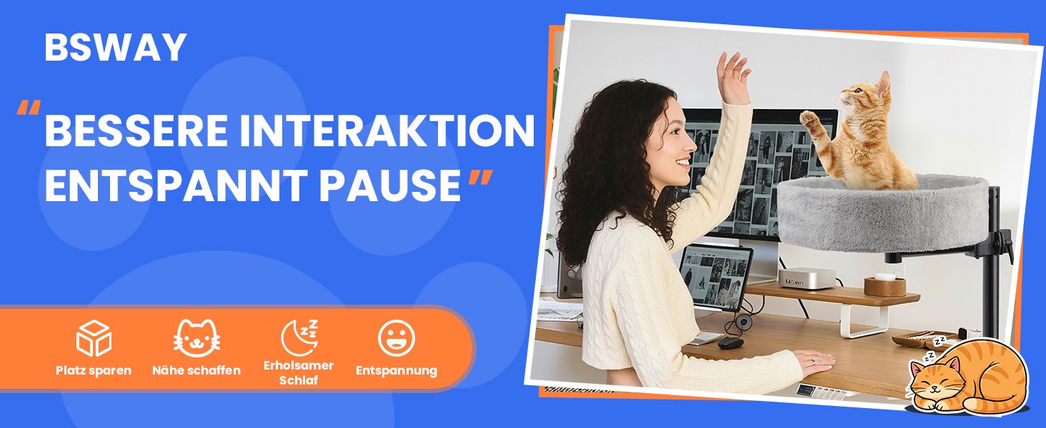 BSWAY Крісло-гніздо для кота на стіл - Покращена 360° обертання, регульована висота, без свердління. Підвищене котяче ліжко над столом. Тримає кошеня/кота близько, робочий простір вільний. Крісло-ліжко для кота на стіл (Сірий, XL)