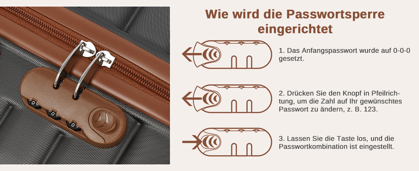 Набір валіз KONO 3 в 1: Trolley, ABS+PC, з коліщатами та кодовим замком (Сірий/Коричневий)