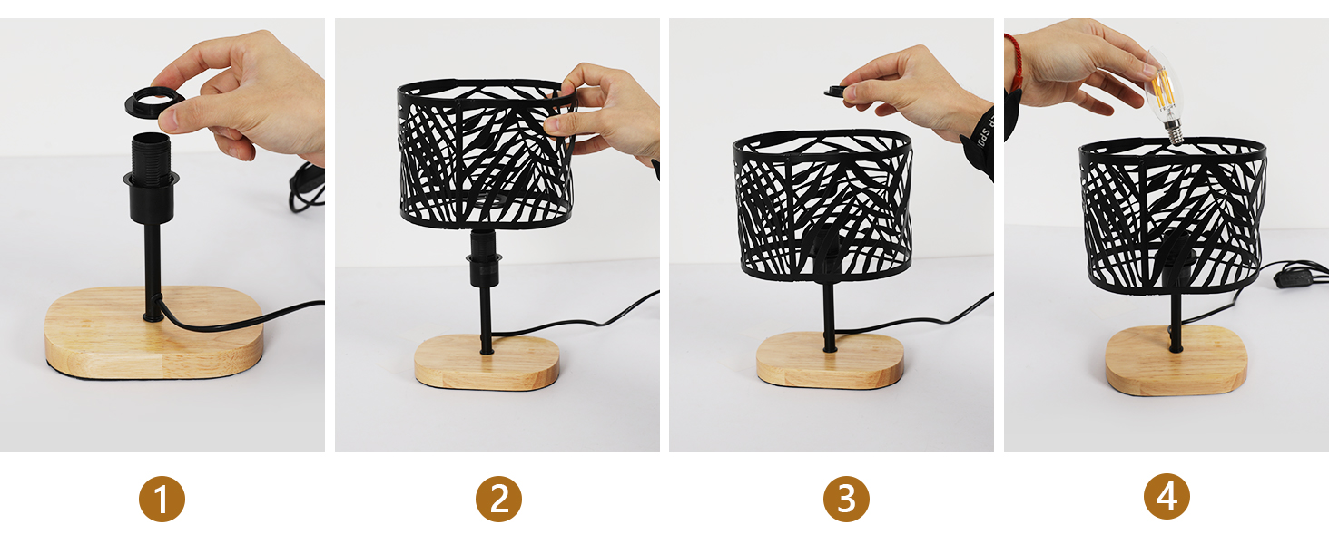 Настільна лампа дерев'яна вінтажна E14, чорна з дерев'яним цоколем та металевим абажуром, для дитячої кімнати, вітальні, спальні, бару