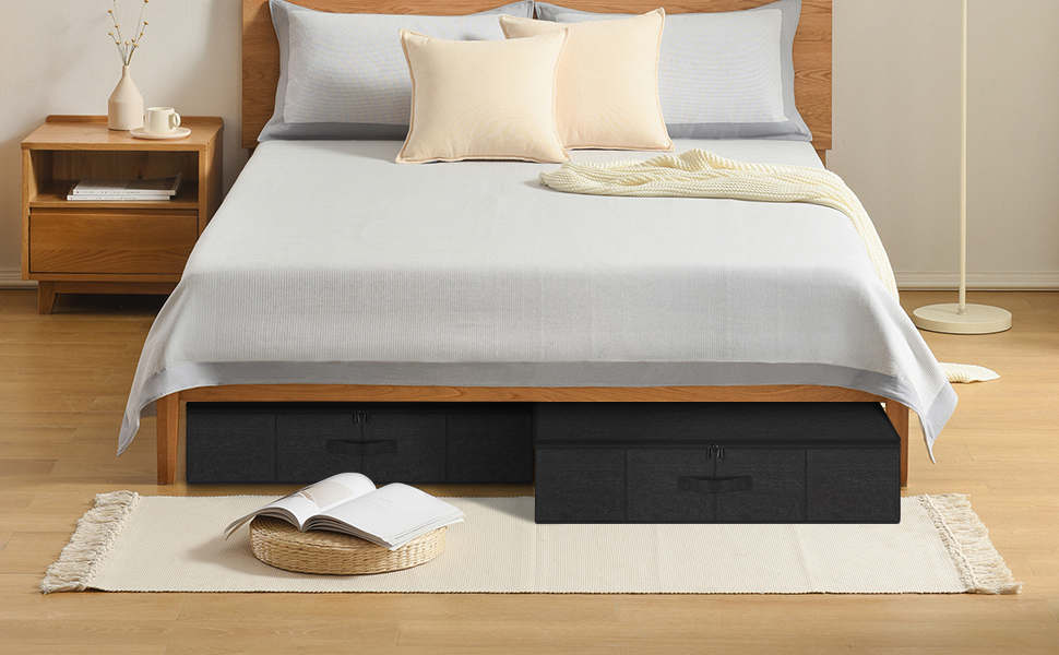 Коробки для зберігання під ліжко з кришкою, 2 шт, складані, для одягу та ковдр, 76x38x17 см (Чорний)