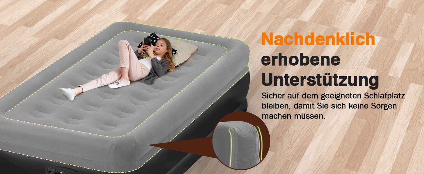 Надувне ліжко Lewondr для 2 осіб з вбудованим насосом, комфортна надувна матрац, самонадувна, для кемпінгу, дому, гостей, подорожей (300 кг MAX), (191x99x46 см, сірий)