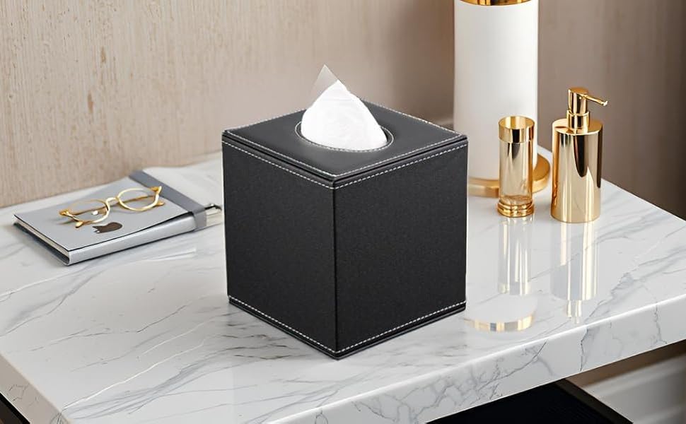 KINGFOM Скляна коробочка для серветок, шкіряна обкладинка, органайзер для дому, авто, офісу (коричневий)