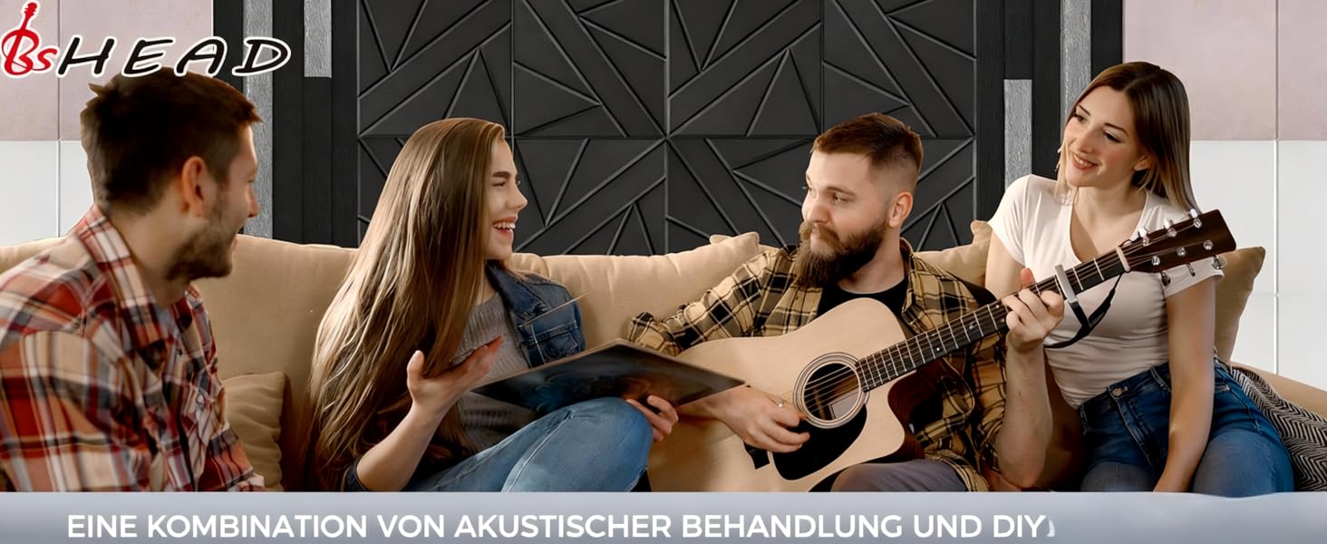 Акустичні панелі BSHEAD самоклеючі для звукоізоляції стін, шумопоглинаючий пінополіуретан 30x30x1.2 см, чорний