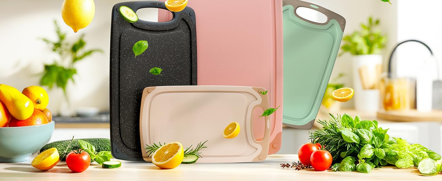 Набір обробних дощок Blumtal 3 шт. (S/M/L) - пластикові, з жолобками для соку та ручкою, BPA free, придатні для миття в посудомийній машині