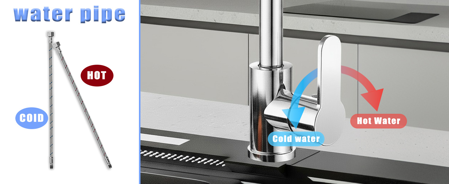 Кухонний змішувач водоспадом Ruimooto з 4 режимами, нержавіюча сталь, 360° обертання, високий тиск