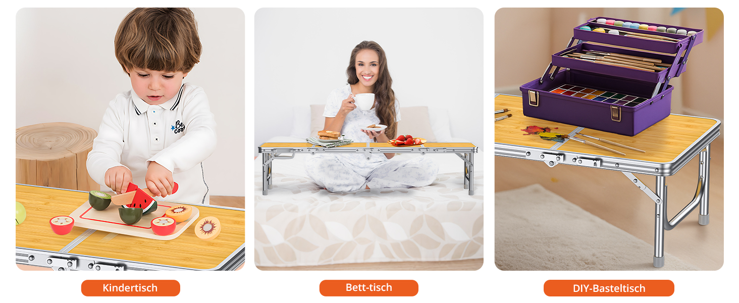 Складний кемпінговий стіл FUNYKICH 116x40x26 см, жовтий - алюмінієвий, MDF стільниця, з сумкою для перенесення