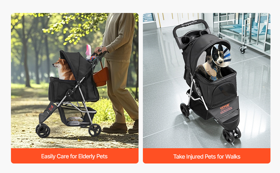 VEVOR 3-Wheel Pet Stroller - Dog & Cat Buggy, 16kg Capacity, Foldable with Cup Holders & Brakes