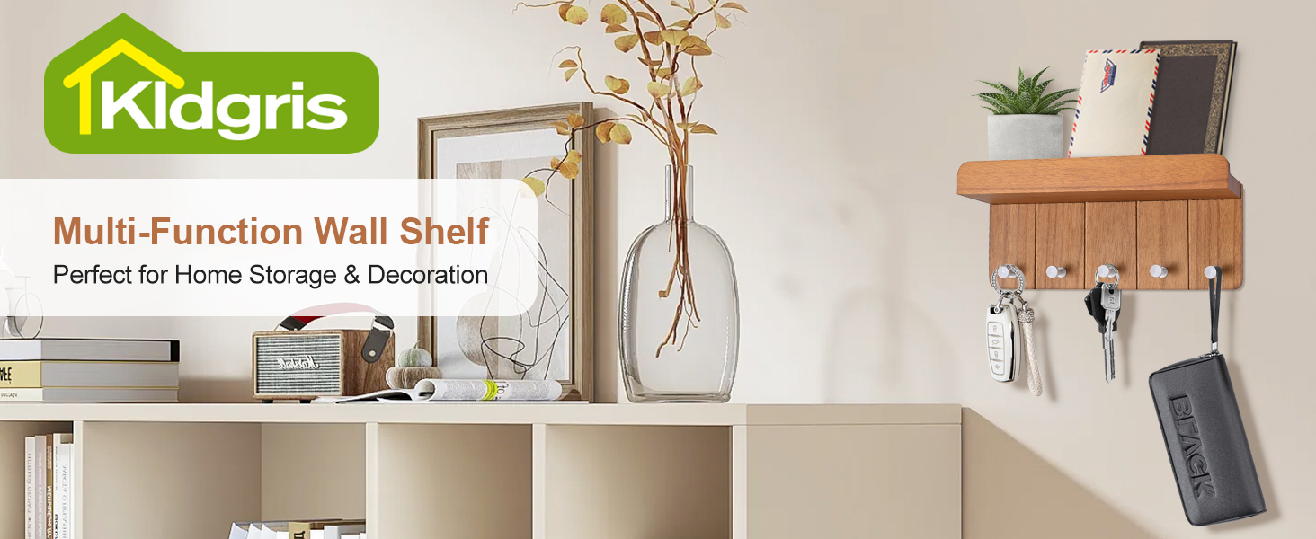 Дерев'яне ключниця з полицею, 5 гачків, для прихожей, кухні, спальні (колір: коричневий)