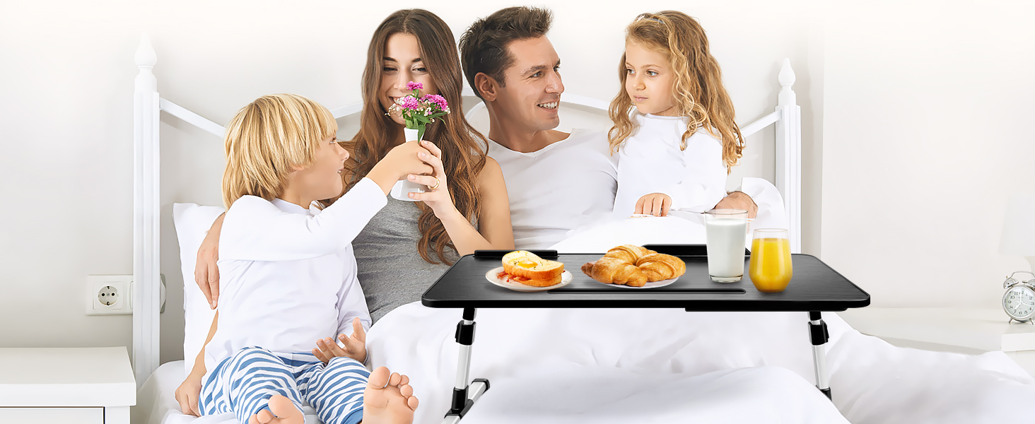 Стіл для ноутбука в ліжко, регульований, з ящиком, підставка для планшета, 60x34 см, чорний