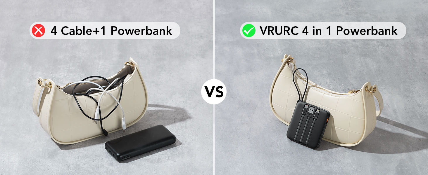 Power Bank VRURC 10000mAh з кабелем: компактний павербанк USB-C, швидка зарядка 22.5W, LED-дисплей, сумісний з iPhone, Huawei (зелений, чорний)