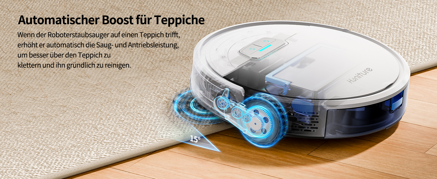 Робот-пилосос HONITURE G20 з функцією миття підлоги, 4000Pa, 3-в-1, для тварин, килимів, твердих підлог, з голосовим керуванням та пультом дистанційного керування, білий