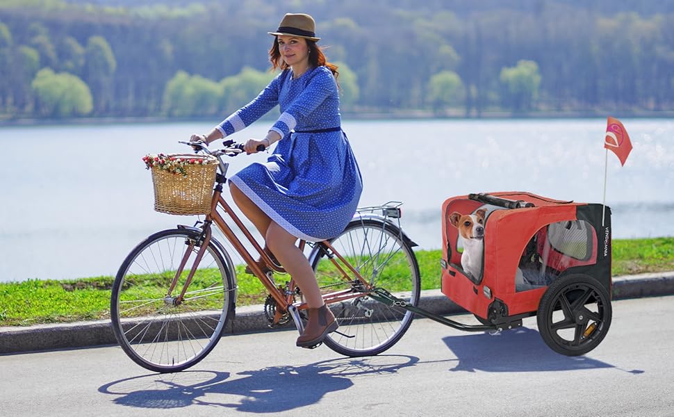 Фаркоп для собак на велосипед, велосипедний фаркоп для собак, з прапорцем та ременем, складаний та легкий у зберіганні в багажнику, кольори: червоний, пісочний, м'ятний, фіолетовий, військовий синій, військовий зелений