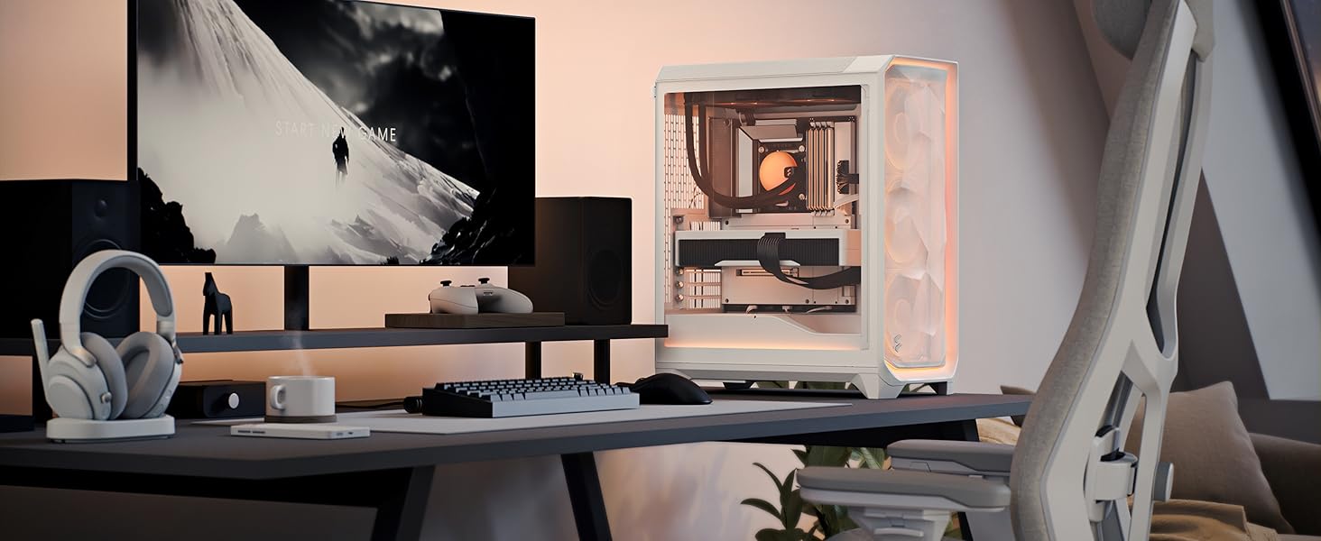 Корпус для ПК Fractal Design Meshify 3 White RGB TG Clear Tint з RGB підсвіткою та сітчастою передньою панеллю, підтримка ATX/mATX, 3 RGB вентилятори Momentum включені
