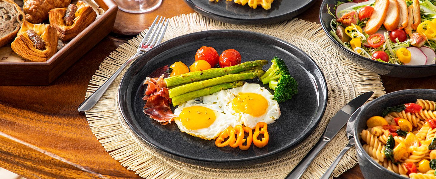 Набір посуду Steingut vancasso ANYA (48 предметів) – сучасний сервіз для 6 осіб (сірий)