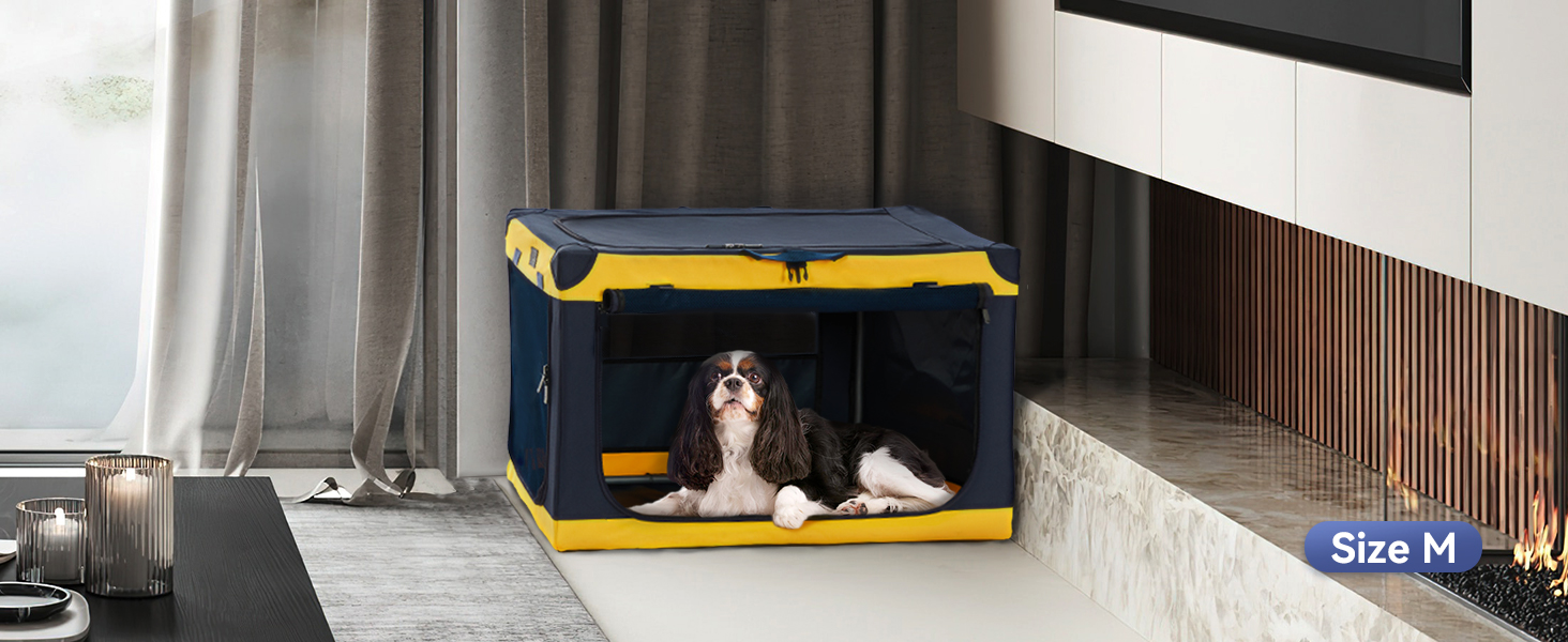 Складана переносна вольєр для собак великих порід, жовтий (XL, 64 x 63 x 100 см)