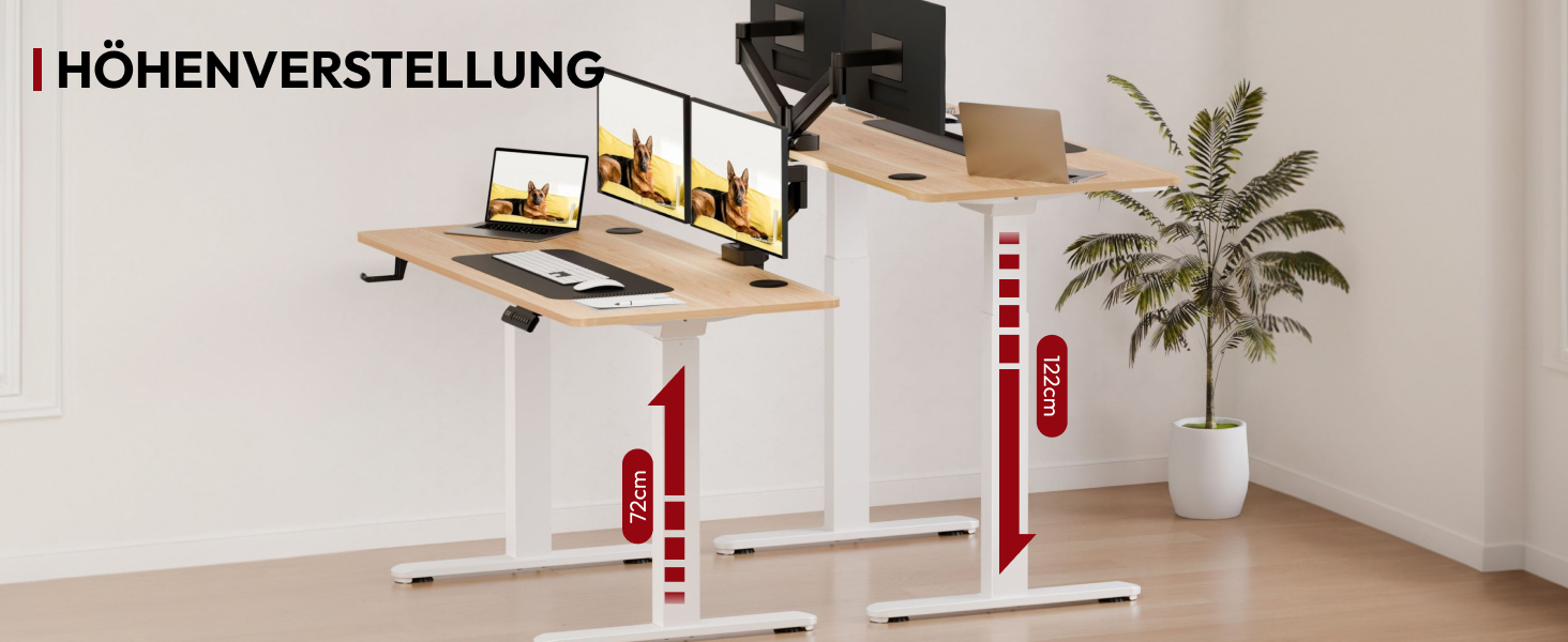 Регульований по висоті письмовий стіл SANODESK Pro з цільною стільницею (клен), 110 x 54 см