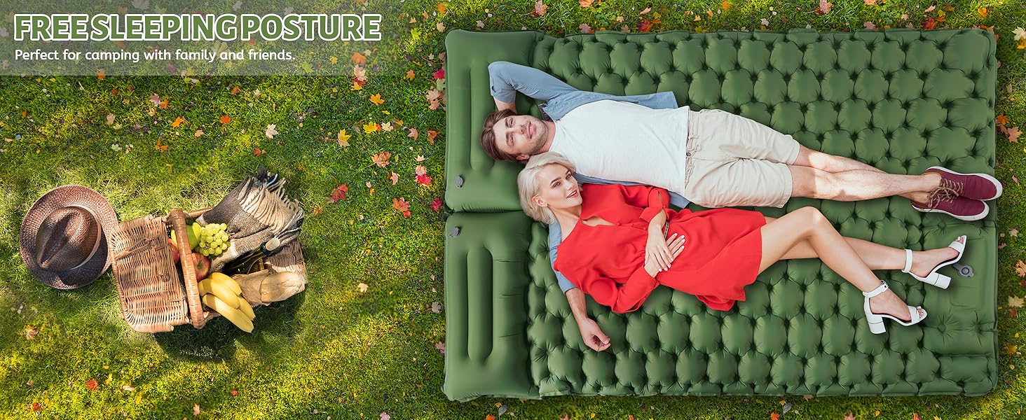 Isomatte Self-Inflating Camping Mat for 2 People - Thick & Extended Sleeping Pad with Air Pump - Lightweight Travel Mat for Camping, Hiking, Beach