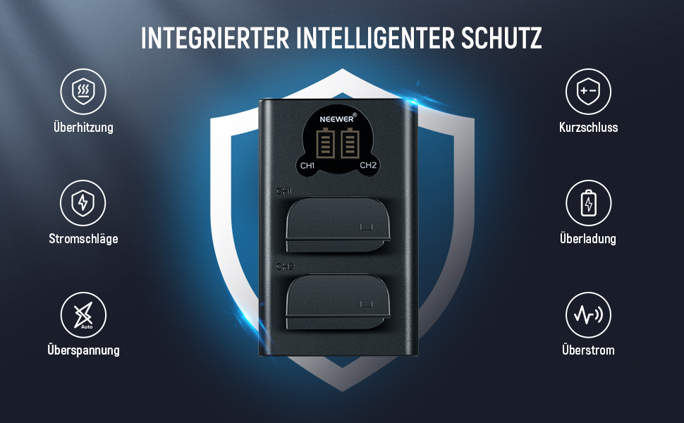 Запасний акумулятор та зарядний пристрій NEEWER для Panasonic Lumix DC-S5, GH5 II, S5II, GH6, S5 IIX, S9 (2 шт., 2400mAh, USB-C)