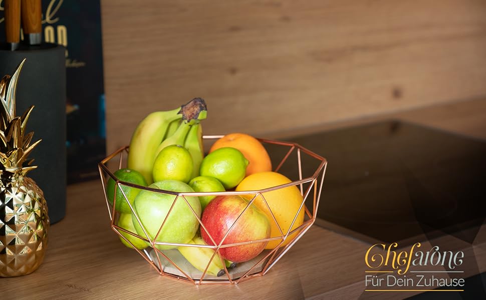 Металева фруктова ваза Chefarone - декоративний вінтажний кошик для фруктів (26x26x12 см, коричневий)