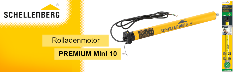 Електричний роликовий мотор Schellenberg Mini 6 Нм, механічне налаштування кінцевих положень, для ролет 40 мм, до 4 м², комплект з настінним кронштейном, преміум, до 6 м² / 10 Нм