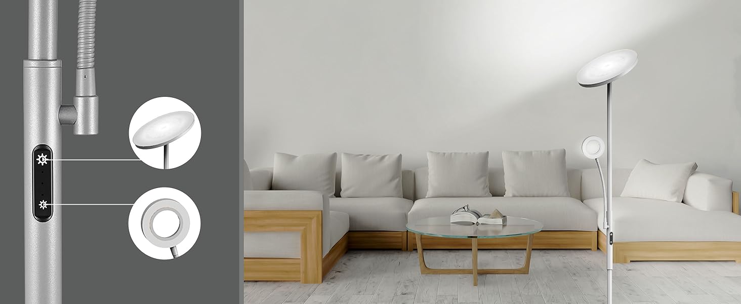 LED-підлогова лампа Modlicht 35W з регулюванням яскравості, чорна, 4200LM, з пультом та сенсорним керуванням, 3000-6000K, для вітальні, спальні, офісу