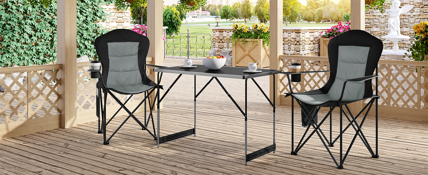 Набір 2 складаних стільців WOLTU для кемпінгу, риболовлі, саду, тераси, чорний + темно-сірий