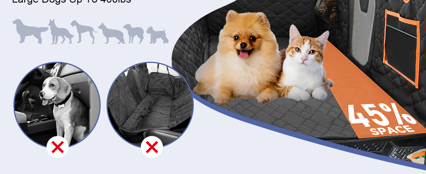 Захист для сидіння автомобіля для собак - килимок для заднього сидіння з жорстким дном, 181 кг, водовідштовхувальний, з сіткою, чорний, для позашляховиків та пікапів, розмір L (147x75 см)