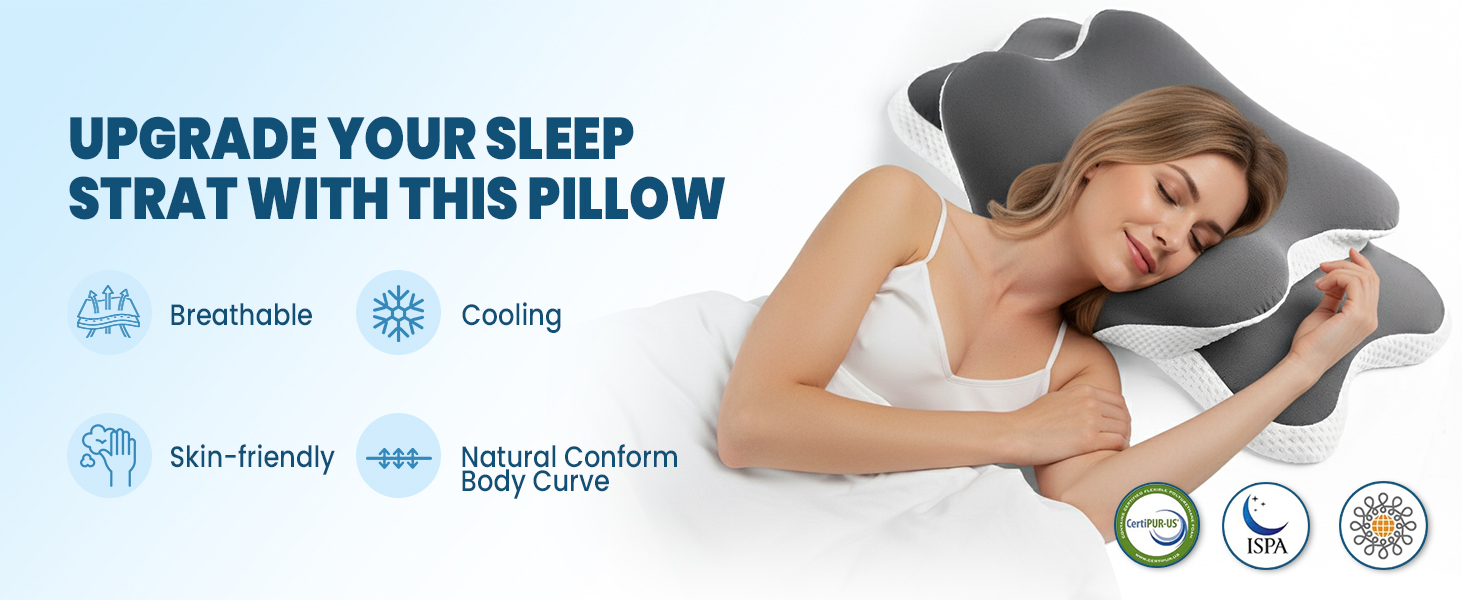 Охолоджуюча подушка для підтримки шиї з Memory Foam: ергономічна ортопедична подушка для сну на боці та спині