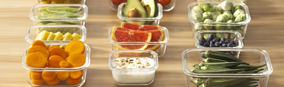 Набір скляних контейнерів для зберігання їжі GENICOOK 24 шт. з кришкою. Набір скляних контейнерів для продуктів, Meal Prep, герметичні контейнери для кухні сірого кольору.