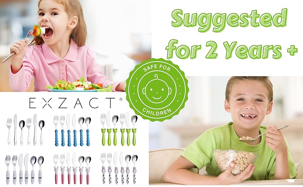 Набір дитячого столового приладдя EXZACT Kinderbesteck Set 18-ти частинний з нержавіючої сталі, від 2 років, безпечні ножі, 6 виделок, 6 ножів, 6 ложок (Dino X 18)