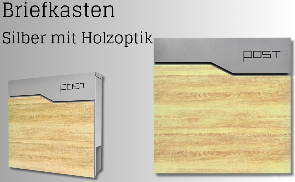 Поштова скринька Verda Anthracite з газетницею, порошкове покриття AkzoNobel, 2 ключі, табличка з іменем, персоналізована, дизайнерська настінна поштова скринька з нержавіючої сталі (срібло з виглядом дерева)