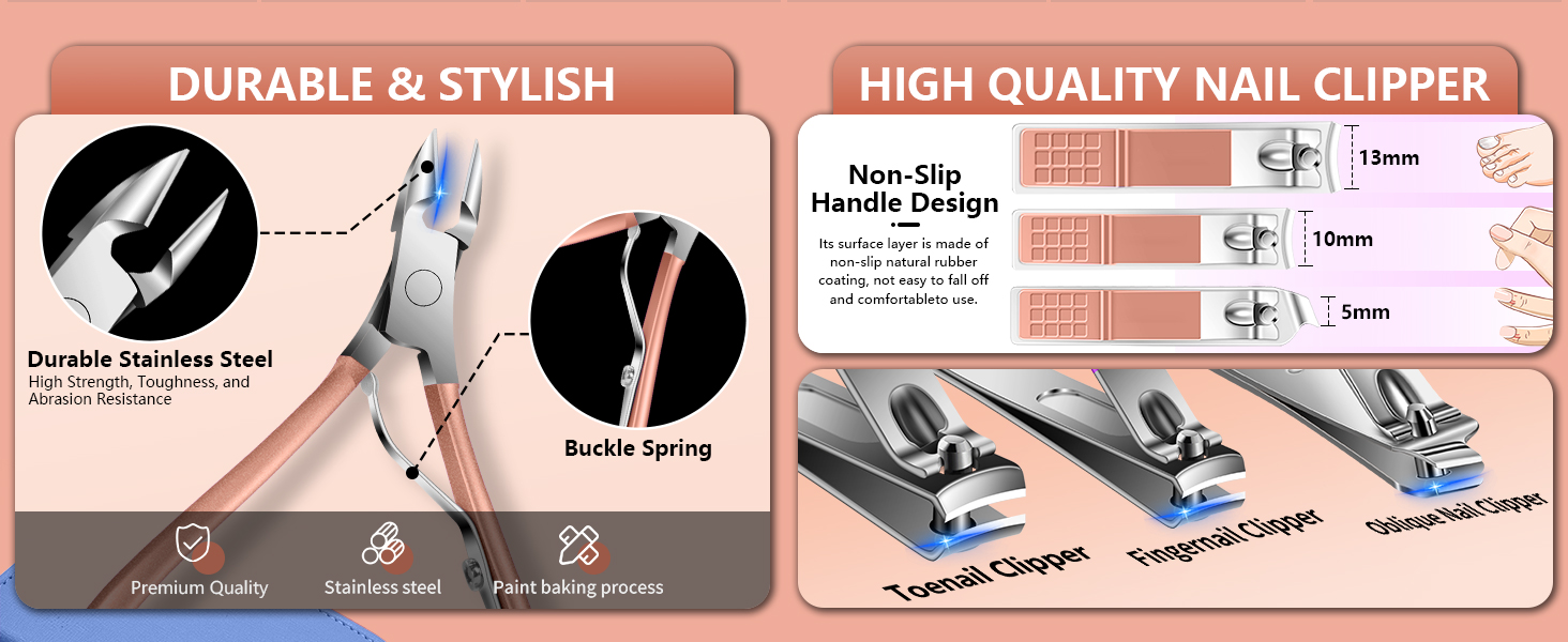 Набір для манікюру та педикюру, 16 шт. з нержавіючої сталі, професійний набір для догляду за нігтями з портативним шкіряним етиулюком, чорний/рожевий