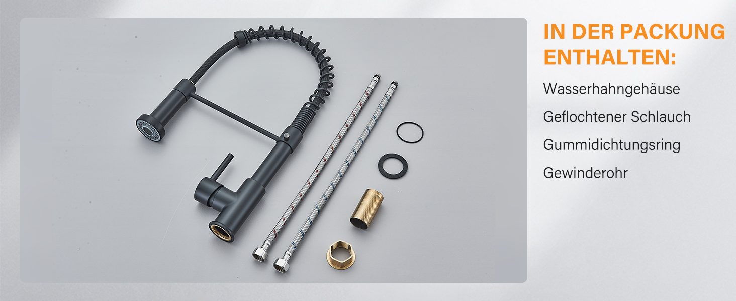 Кухвонний змішувач Hbronzeshower з висувною лійкою, 360° поворот, нержавіюча сталь, чорний