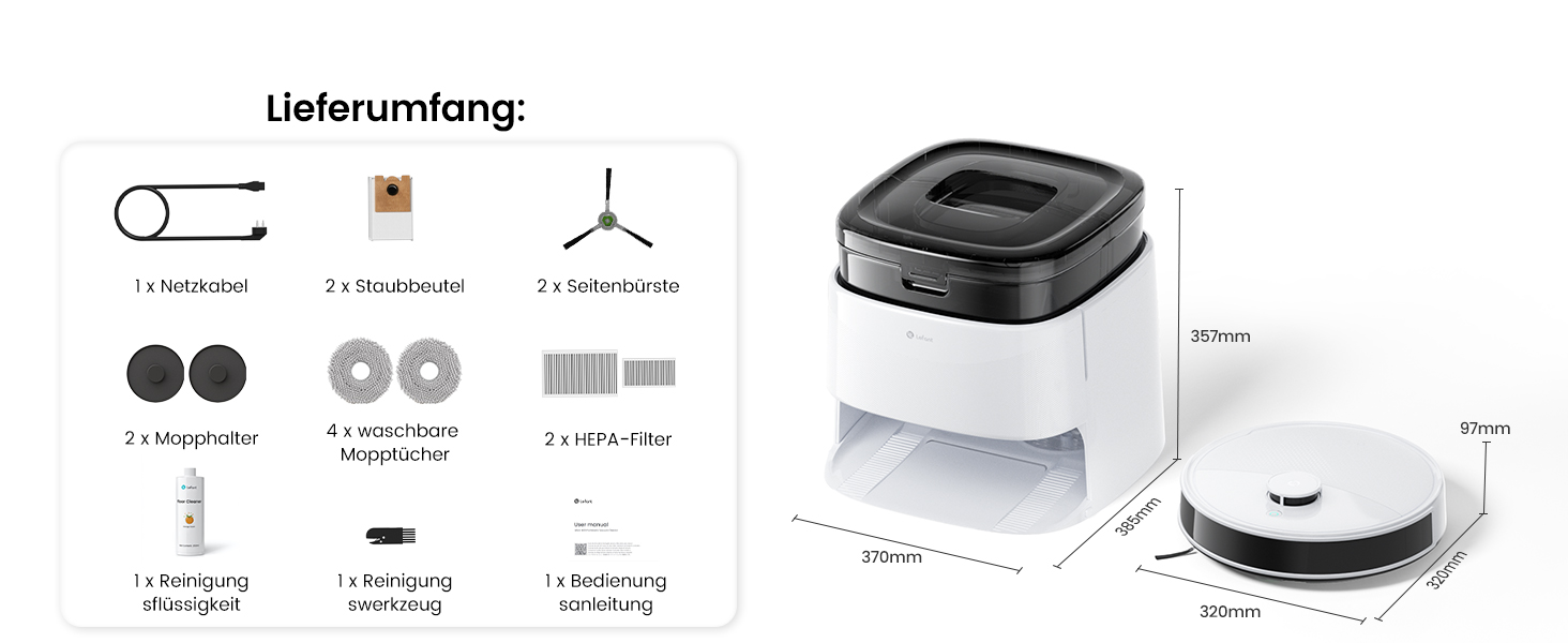 Робот-пилосос LEFANT M320 3-в-1 з функцією миття, 6000Pa, навігація, 800мл, 240хв, Wi-Fi, для тварин, килимів