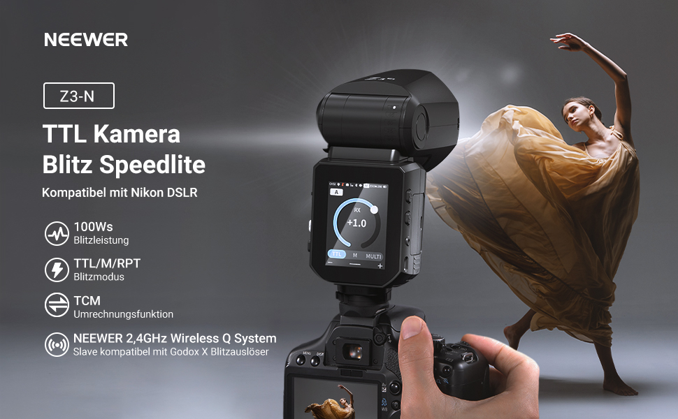 Спалах NEEWER Z2-N 2.4G TTL з круглим голівкою для Nikon, 76W, швидка модель зміна, HSS 1/8000s, 2600mAh акумулятор