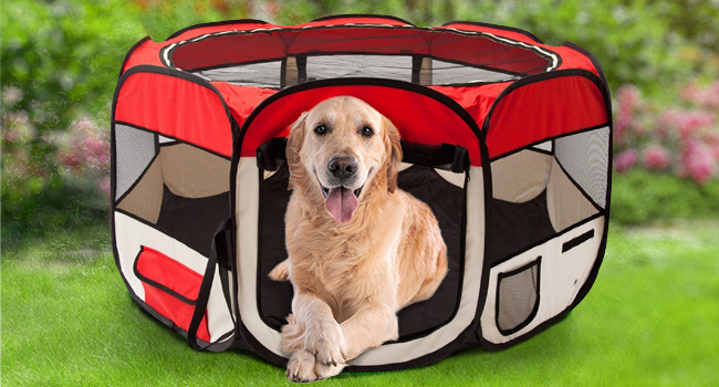 All Pets United Playpen - Large Pet Enclosure for Dogs, Cats, Rabbits & Small Animals - Indoor/Outdoor Use (Black & Beige)