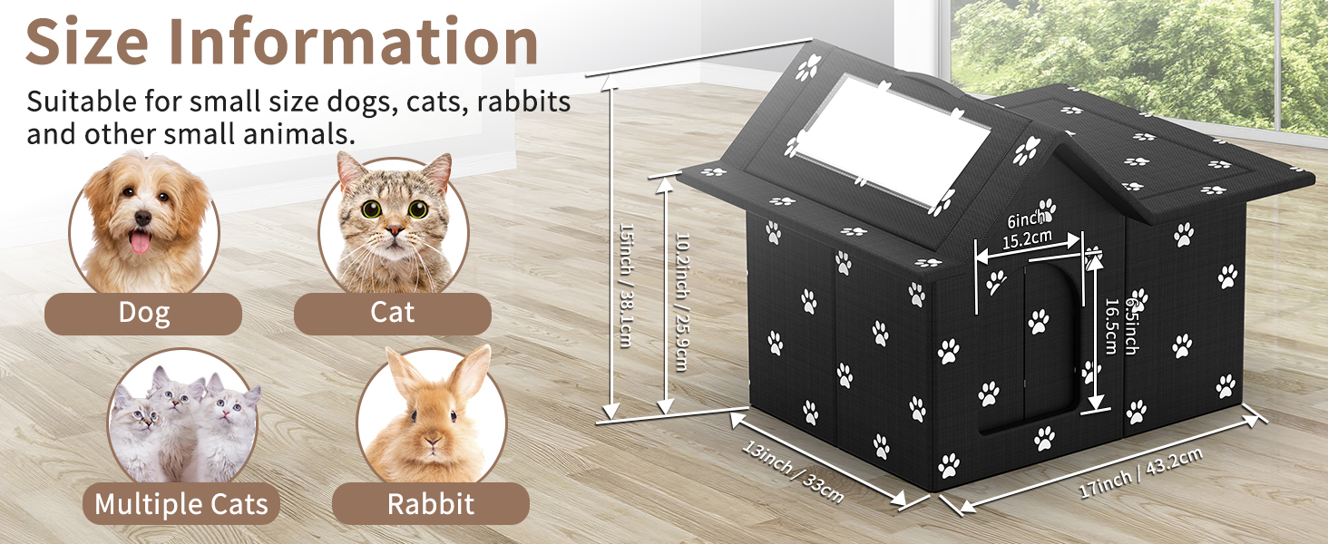 Кіт Будинок для Зовні Зимостійкий, Будинок для Вуличних Кішок з Знімними Подушками, Захист від Холоду для Тварин з Завісою на Дверях, Легко Збирається, Зелений (Чорний, 33 x 38 x 43 см)