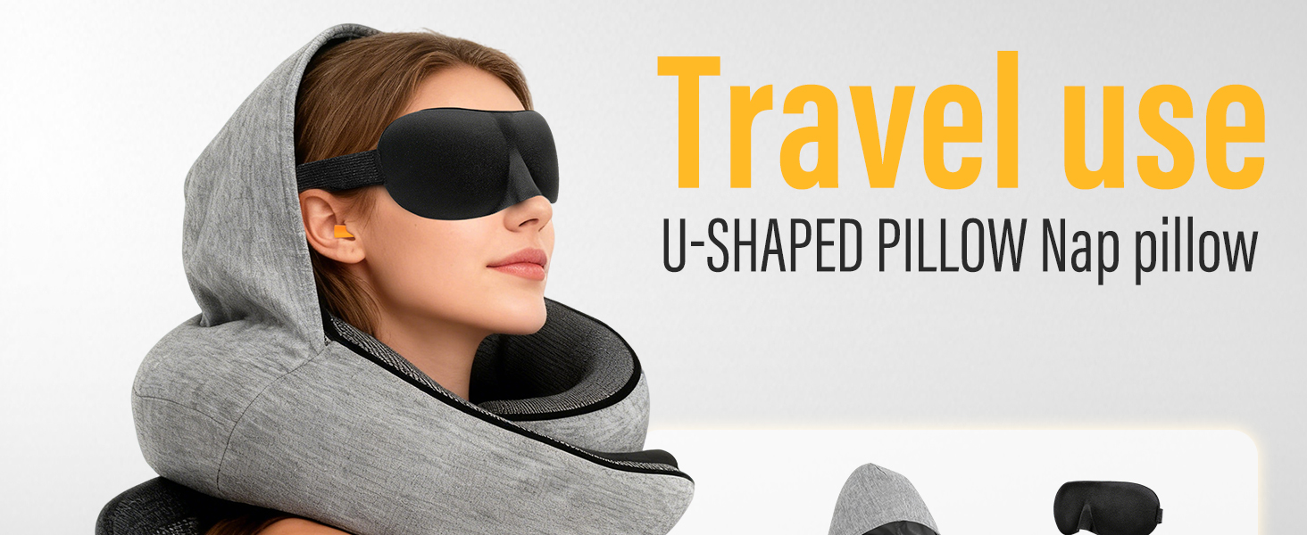 Подушка для шиї в літак/автомобіль/потяг: регульована подушка з Memory Foam, капюшоном, маскою для сну та чохлом. Підтримка голови та шиї для комфортної подорожі.