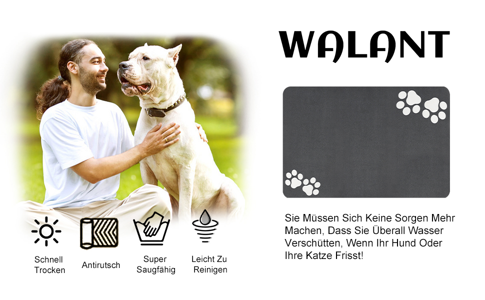 Нековзна килимок під миску для собак та котів Walant, легко миється, швидко сохне, сірий