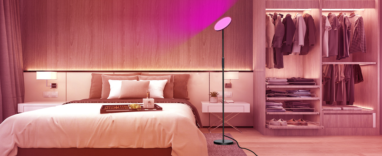 LED торшер, 42W, 16 мільйонів кольорів RGBCW, WiFi, керування через Alexa/Google Home, синхронізація з музикою, регульована яскравість, двосторонній, для вітальні та спальні (RGB-36W)